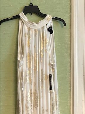 MSK White Halter Camisole with Gold Floral Foil